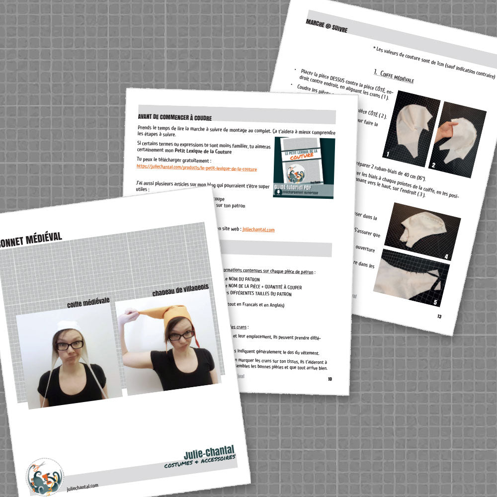Patron couture de bonnet médiéval