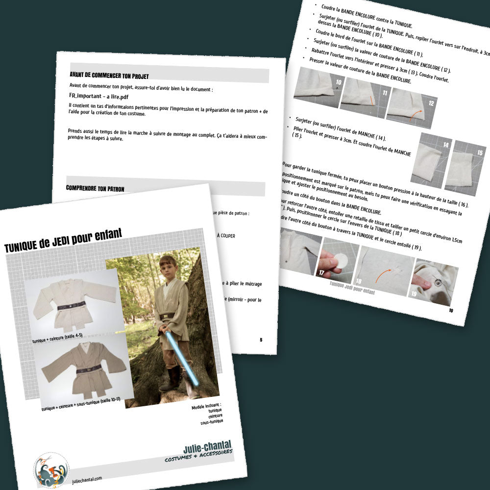 Jedi costume pattern for kid. Available sizes: 2 to 12 years old ...